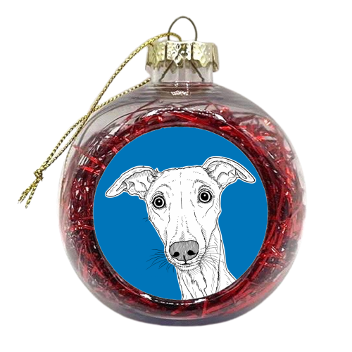 Whippet Dog Portrait ( blue background ) - xmas bauble by Adam Regester