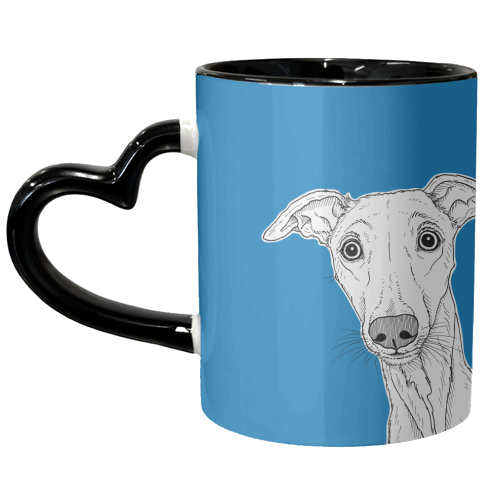 Whippet Dog Portrait ( blue background ) - unique mug by Adam Regester