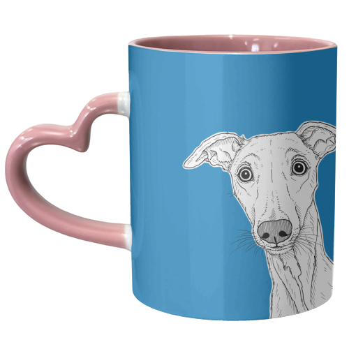 Whippet Dog Portrait ( blue background ) - unique mug by Adam Regester