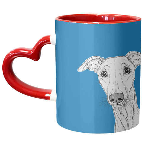 Whippet Dog Portrait ( blue background ) - unique mug by Adam Regester