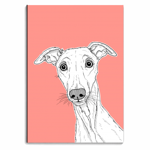Whippet Dog Portrait ( coral background ) - personalised A4, A5, A6 notebook by Adam Regester