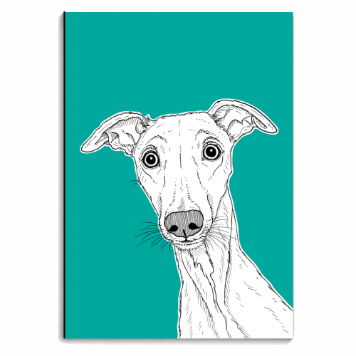Whippet Dog Portrait ( teal background ) - personalised A4, A5, A6 notebook by Adam Regester
