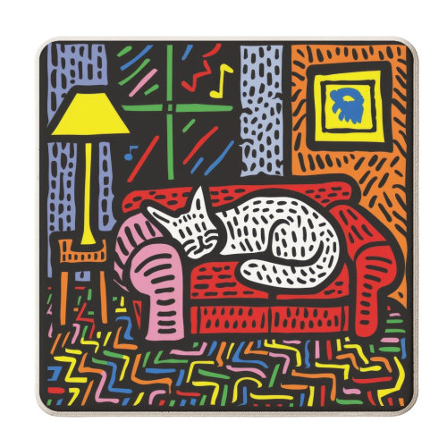 White Cat Laying on SOfa - personalised beer coaster by DejaReve