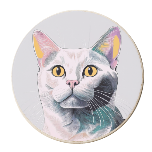 White Cat Portrait Illustration - personalised beer coaster by Adam Regester