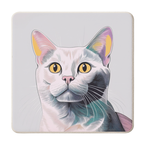 White Cat Portrait Illustration - personalised beer coaster by Adam Regester