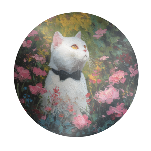 White cat with bow tie - Circle Sticker by DejaReve