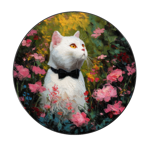 White cat with bow tie - Circle Sticker by DejaReve