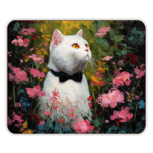 White cat with bow tie - designer placemat by DejaReve