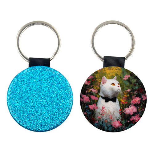 White cat with bow tie - keyring by DejaReve