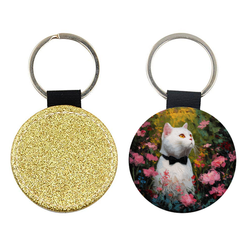 White cat with bow tie - keyring by DejaReve