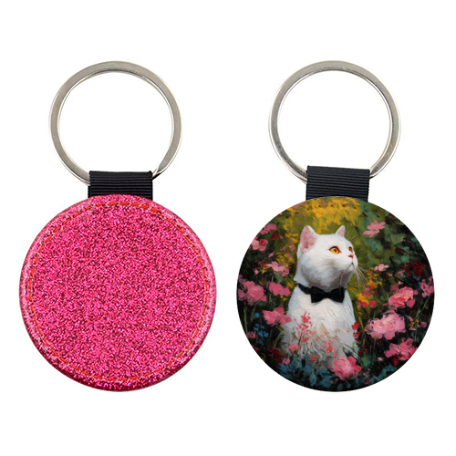White cat with bow tie - keyring by DejaReve