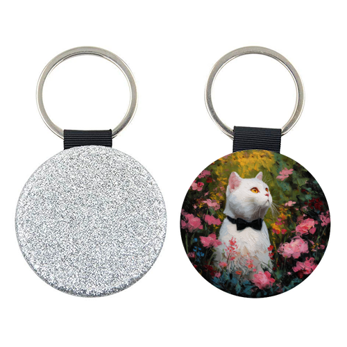 White cat with bow tie - keyring by DejaReve