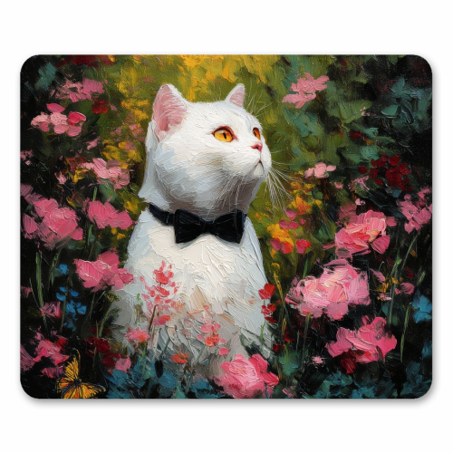 White cat with bow tie - mouse mat by DejaReve