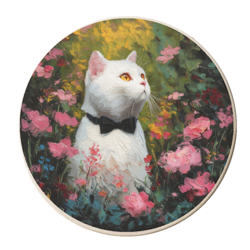 White cat with bow tie - personalised beer coaster by DejaReve