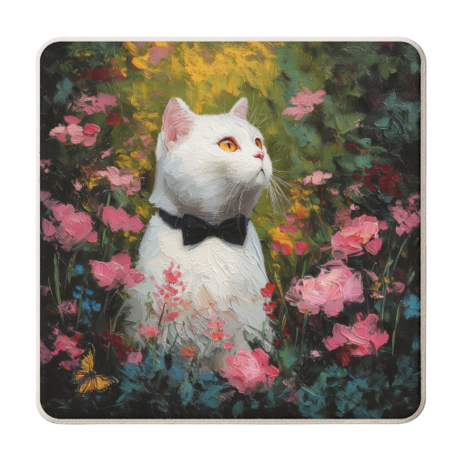 White cat with bow tie - personalised beer coaster by DejaReve
