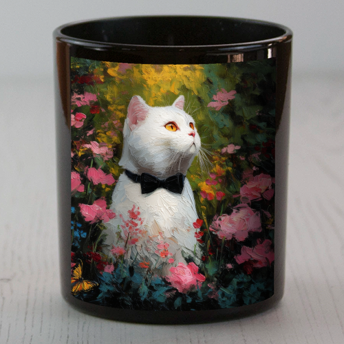 White cat with bow tie - scented candle by DejaReve