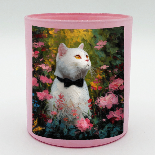 White cat with bow tie - scented candle by DejaReve