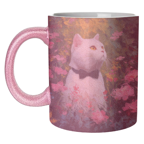 White cat with bow tie - unique mug by DejaReve