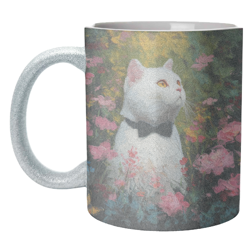 White cat with bow tie - unique mug by DejaReve