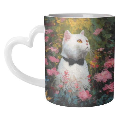 White cat with bow tie - unique mug by DejaReve