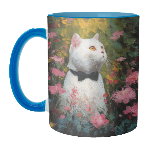 White cat with bow tie - unique mug by DejaReve