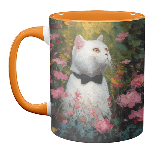 White cat with bow tie - unique mug by DejaReve