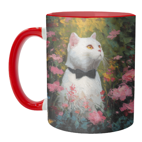 White cat with bow tie - unique mug by DejaReve