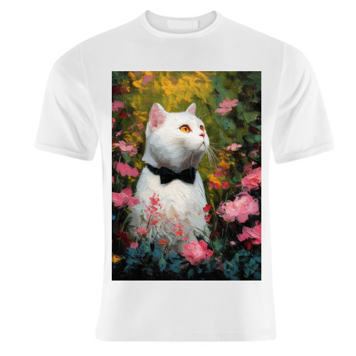 White cat with bow tie - unique t shirt by DejaReve