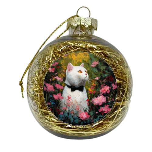 White cat with bow tie - xmas bauble by DejaReve