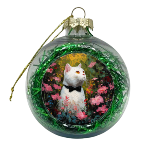White cat with bow tie - xmas bauble by DejaReve