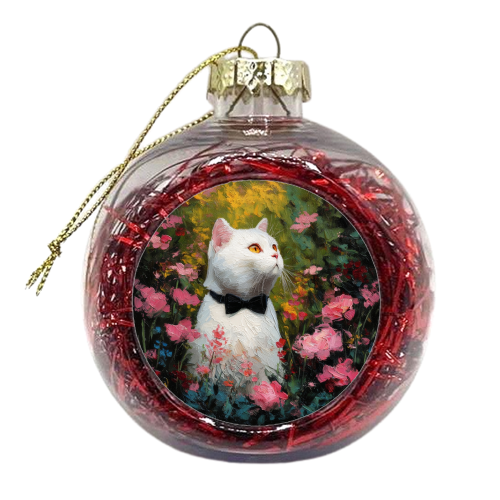 White cat with bow tie - xmas bauble by DejaReve
