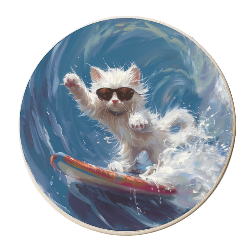 White Furry Surfer - personalised beer coaster by DejaReve