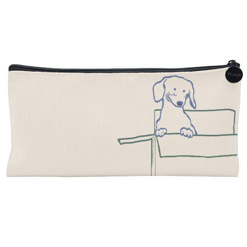 Who dis cute dog print - flat pencil case by Giddy Kipper