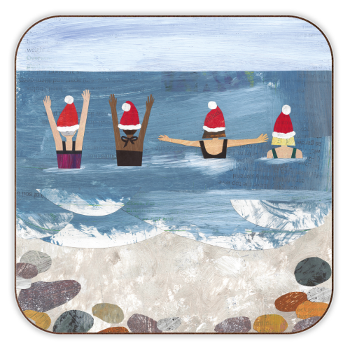 Wild Swimming at Christmas - personalised beer coaster by Christina Carpenter