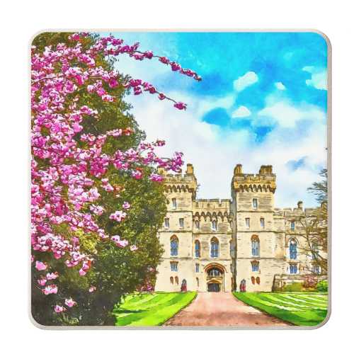 Windsor Castle Watercolour Pink Blossom Tree - personalised beer coaster by AP