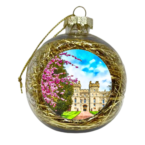 Windsor Castle Watercolour Pink Blossom Tree - xmas bauble by AP