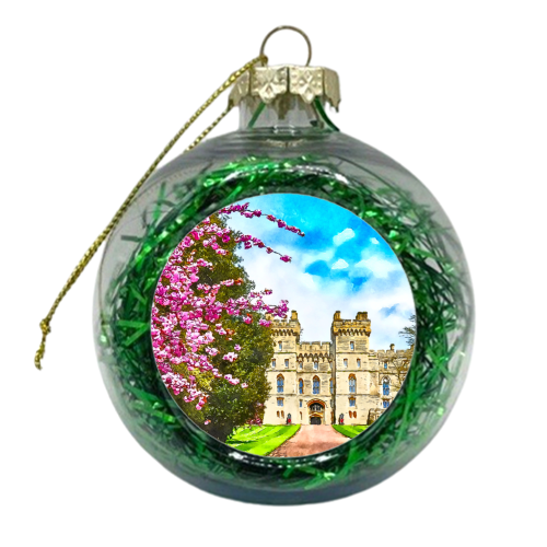 Windsor Castle Watercolour Pink Blossom Tree - xmas bauble by AP