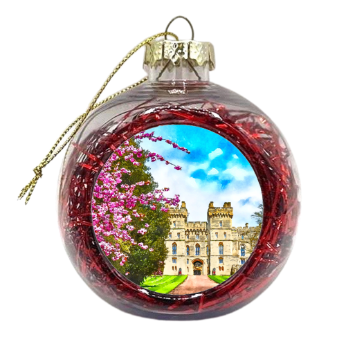 Windsor Castle Watercolour Pink Blossom Tree - xmas bauble by AP