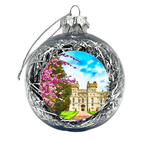 Windsor Castle Watercolour Pink Blossom Tree - xmas bauble by AP