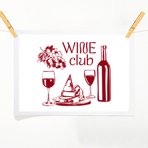 Wine Club – Champagne and Cheese Illustration - A1 - A4 art print by EZbie