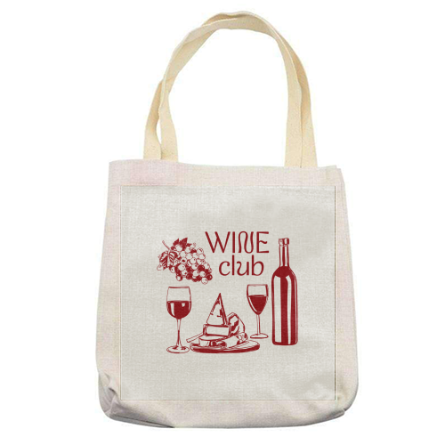 Wine Club – Champagne and Cheese Illustration - printed canvas tote bag by EZbie