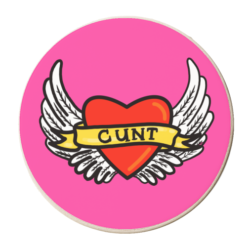 Winged Cunt Love Heart Tattoo - personalised beer coaster by Adam Regester