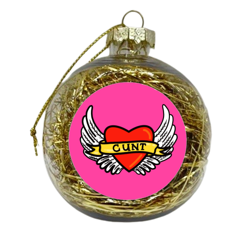 Winged Cunt Love Heart Tattoo - xmas bauble by Adam Regester