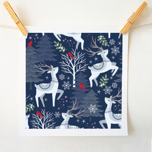 Winter deer and trees - A1 - A4 art print by Mandy Kippax
