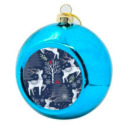 Winter deer and trees - colourful christmas bauble by Mandy Kippax