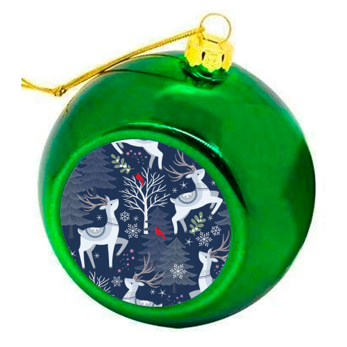 Winter deer and trees - colourful christmas bauble by Mandy Kippax