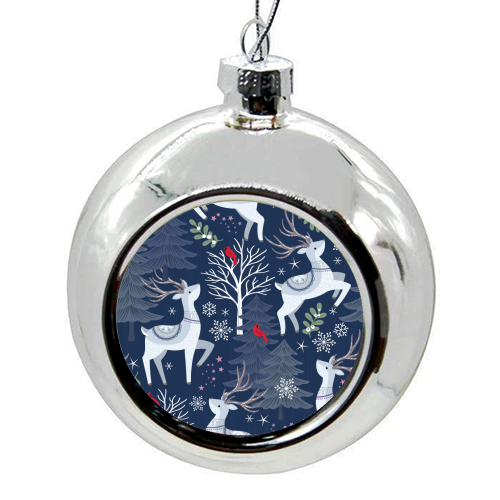 Winter deer and trees - colourful christmas bauble by Mandy Kippax