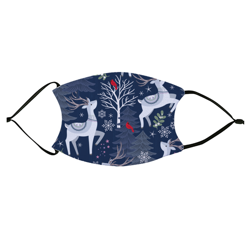 Winter deer and trees - face cover mask by Mandy Kippax