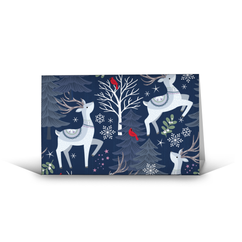 Winter deer and trees - funny greeting card by Mandy Kippax