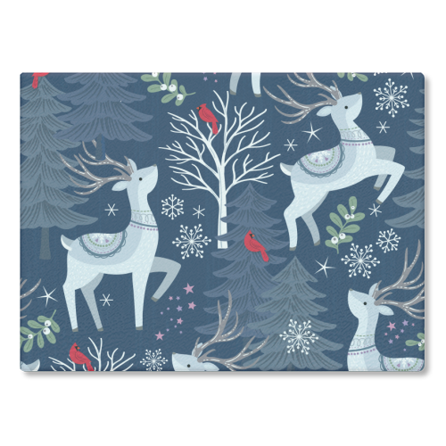 Winter deer and trees - glass chopping board by Mandy Kippax